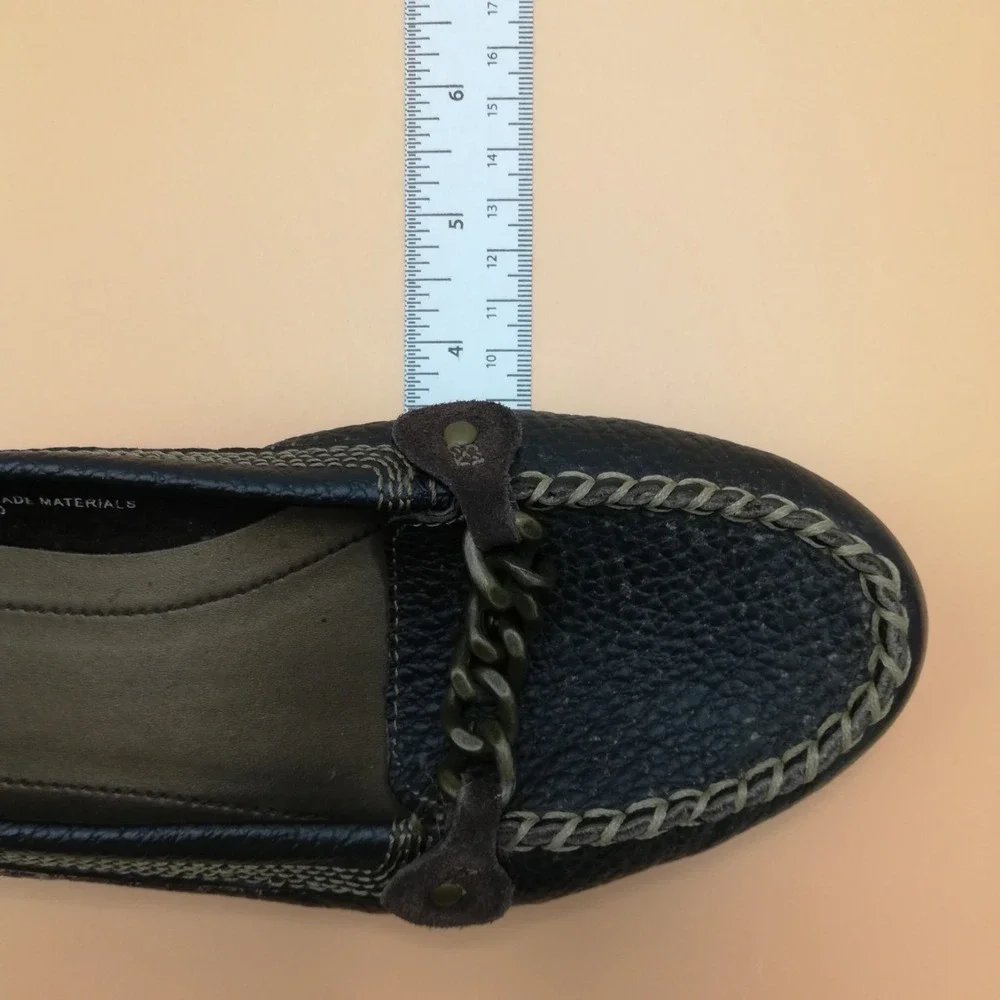Sonoma Shoes Womens Loafers Melanie Dark Brown Pebbled Leather Gold Chain 7.5